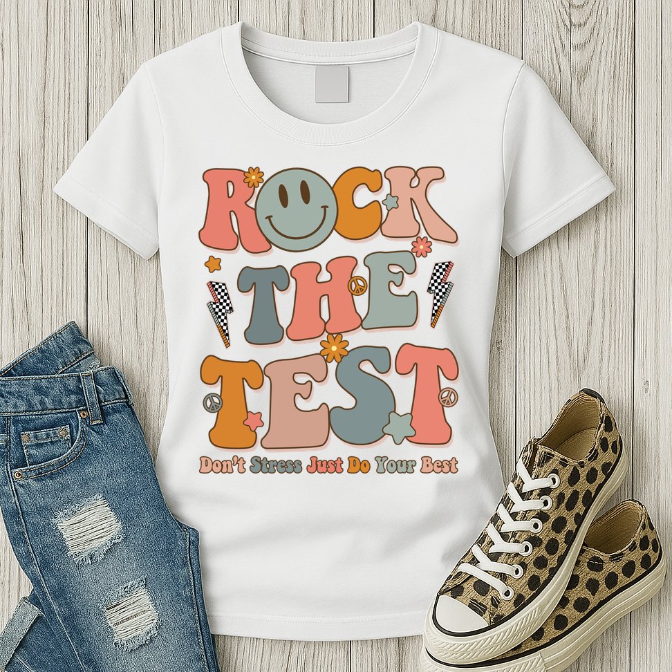Rock The Test Dont Stress Just Do Your Best Teacher Retro Womens T-Shirt