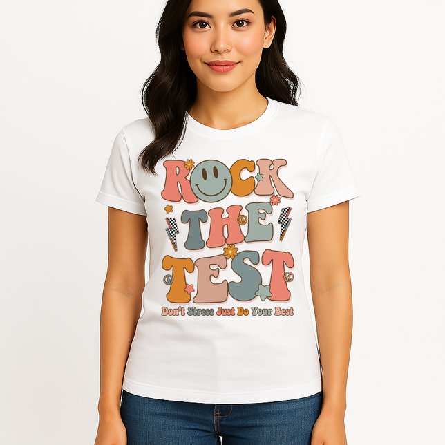 Rock The Test Dont Stress Just Do Your Best Teacher Retro Womens T-Shirt