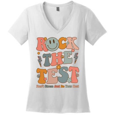 Rock The Test Dont Stress Just Do Your Best Teacher Retro Women's V-Neck T-Shirt