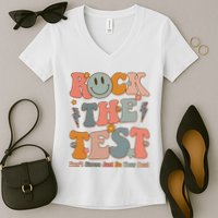 Rock The Test Dont Stress Just Do Your Best Teacher Retro Women's V-Neck T-Shirt