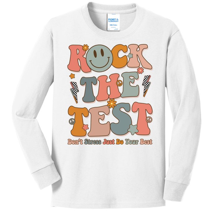 Rock The Test Dont Stress Just Do Your Best Teacher Retro Kids Long Sleeve Shirt