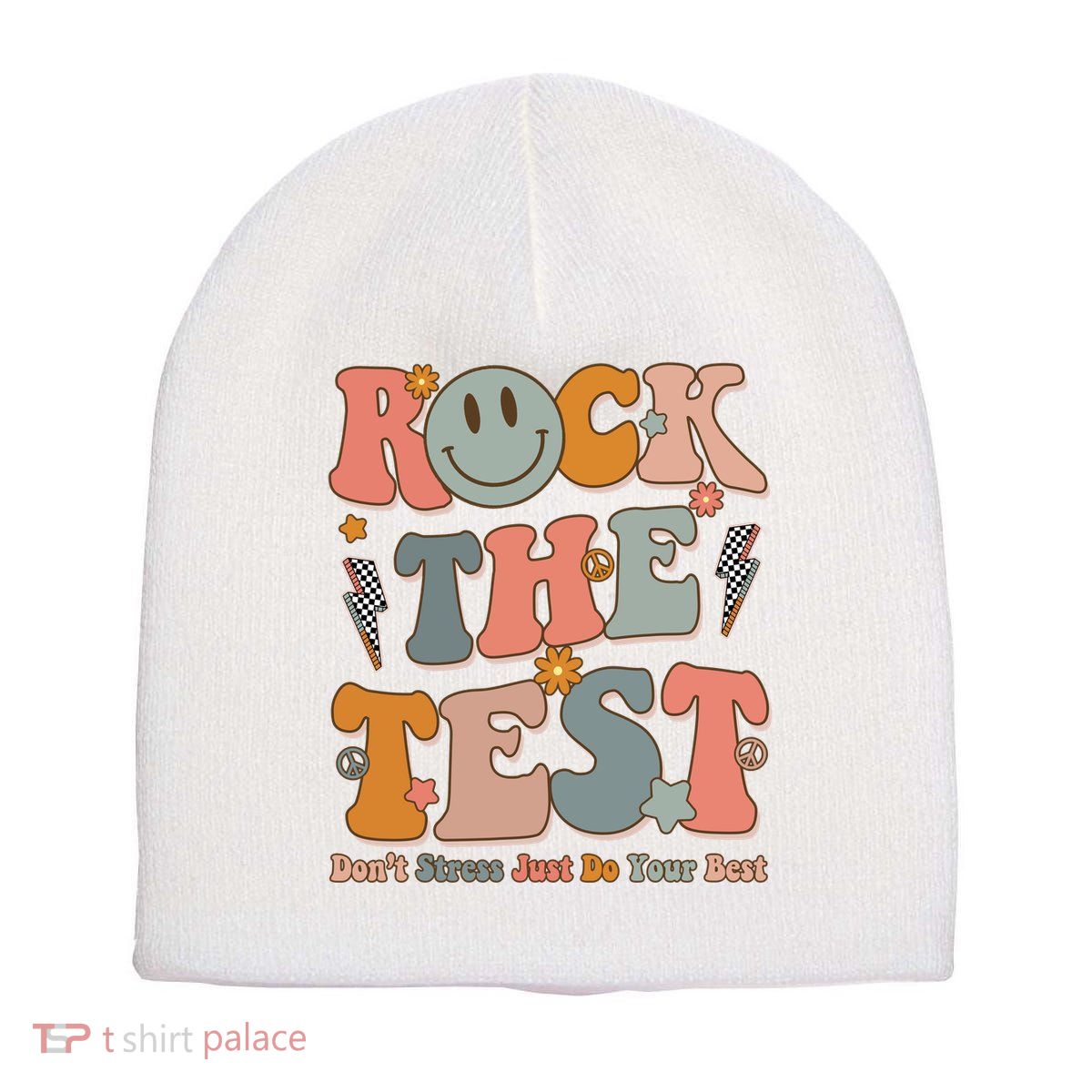 Rock The Test Dont Stress Just Do Your Best Teacher Retro Short Acrylic Beanie