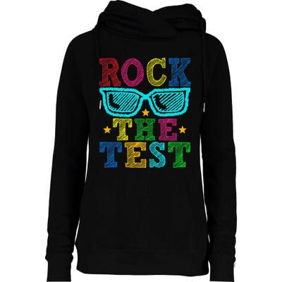 Rock The Test Testing Day Teacher Womens Funnel Neck Pullover Hood
