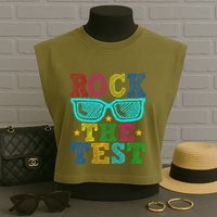 Rock The Test Testing Day Teacher Garment-Dyed Women's Muscle Tee