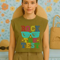 Rock The Test Testing Day Teacher Garment-Dyed Women's Muscle Tee