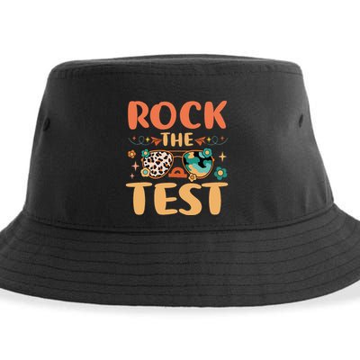 Rock The Test Dont Stress Testing Day Teachers Students Sustainable Bucket Hat