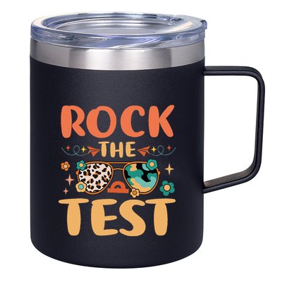 Rock The Test Dont Stress Testing Day Teachers Students 12oz Stainless Steel Coffee Mug