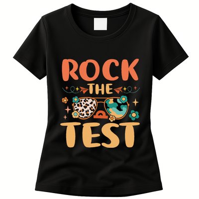 Rock The Test Dont Stress Testing Day Teachers Students Womens T-Shirt