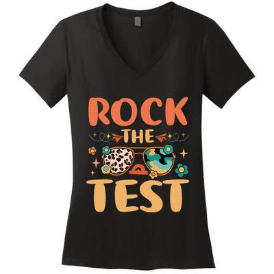 Rock The Test Dont Stress Testing Day Teachers Students Women's V-Neck T-Shirt