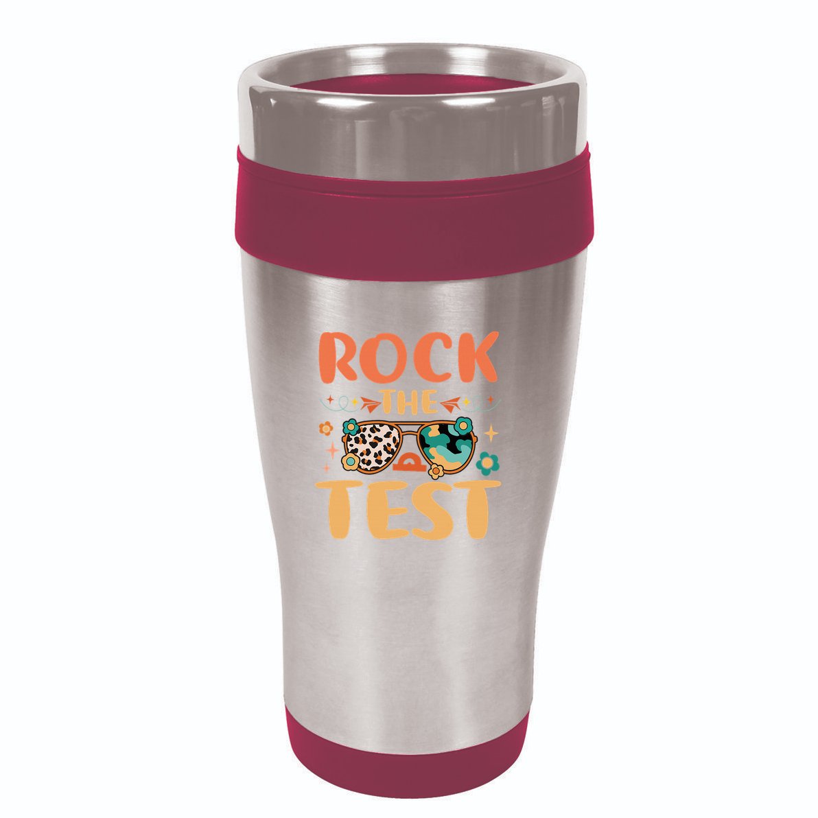 Rock The Test Dont Stress Testing Day Teachers Students 16oz Travel Tumbler