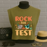 Rock The Test Dont Stress Testing Day Teachers Students Garment-Dyed Women's Muscle Tee