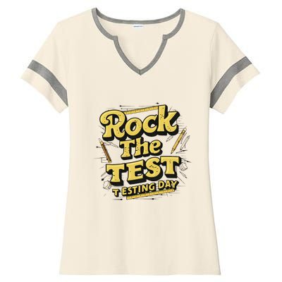 Rock The Test Retro Motivational Teacher Student Ladies Halftime Notch Neck Tee