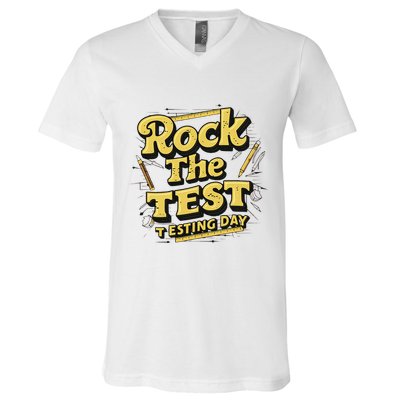 Rock The Test Retro Motivational Teacher Student V-Neck T-Shirt
