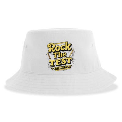 Rock The Test Retro Motivational Teacher Student Sustainable Bucket Hat