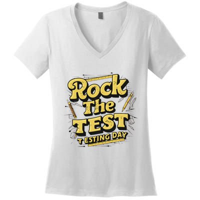 Rock The Test Retro Motivational Teacher Student Women's V-Neck T-Shirt
