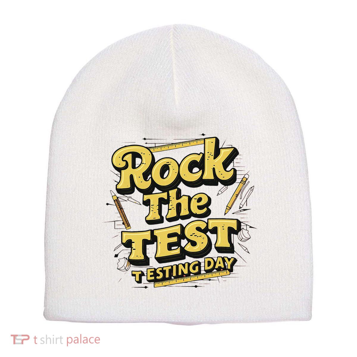 Rock The Test Retro Motivational Teacher Student Short Acrylic Beanie