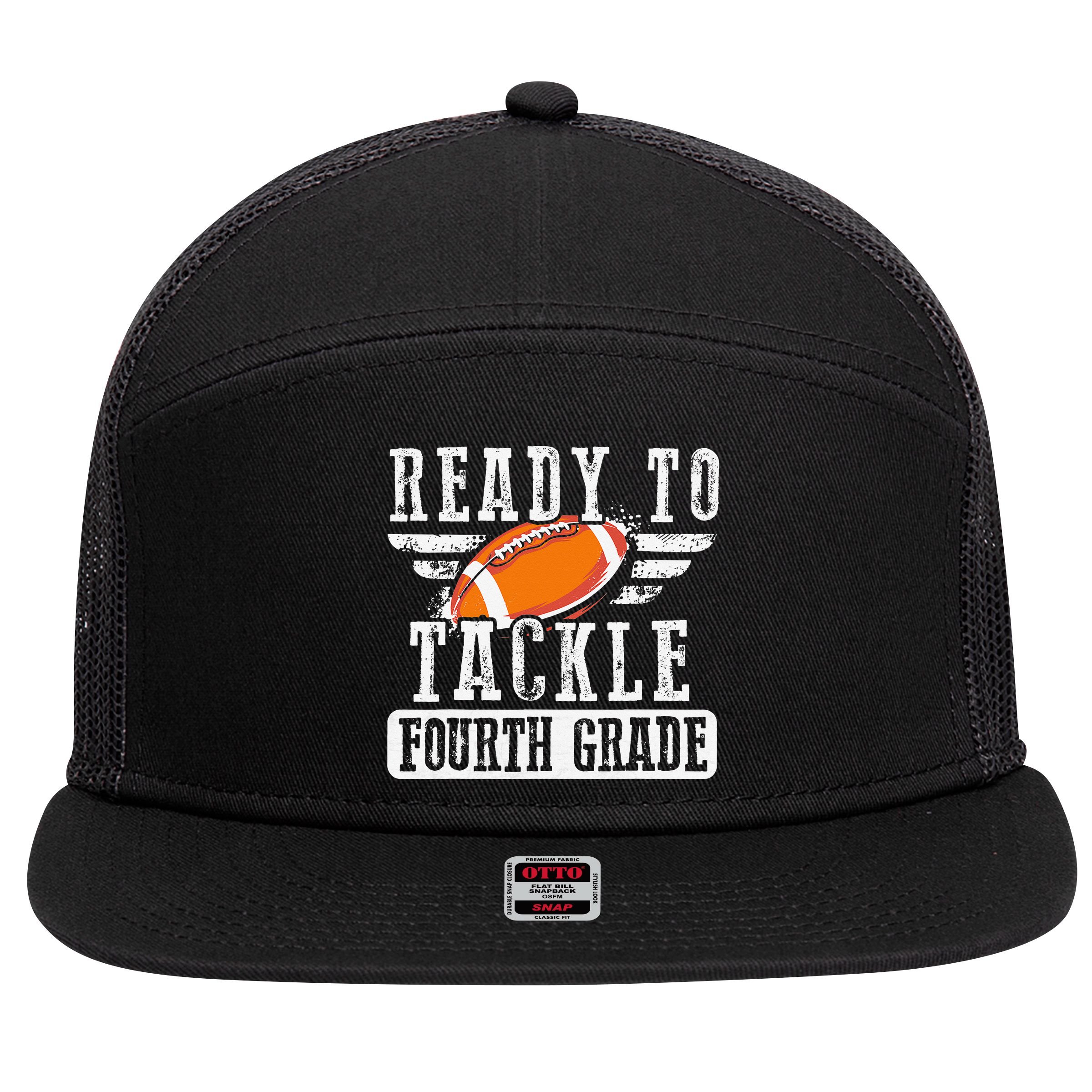 Ready To Tackle Fourth Grade Football Ball Back To School 7 Panel Mesh Trucker Snapback Hat