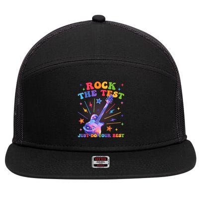 Rock The Test Testing Day Teacher Student Just Do Your Best 7 Panel Mesh Trucker Snapback Hat