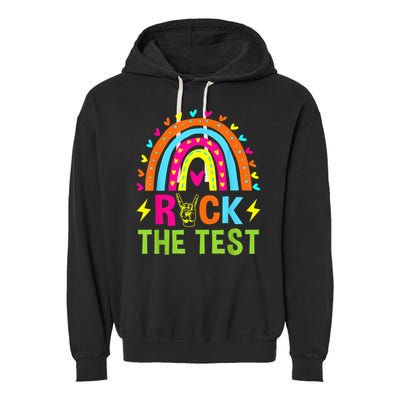 Rock The Test Rainbow Testing Day Motivational Teacher Garment-Dyed Fleece Hoodie