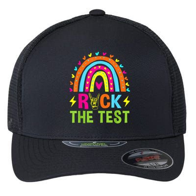Rock The Test Rainbow Testing Day Motivational Teacher Flexfit Unipanel Trucker Cap