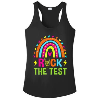 Rock The Test Rainbow Testing Day Motivational Teacher Ladies PosiCharge Competitor Racerback Tank
