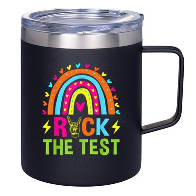 Rock The Test Rainbow Testing Day Motivational Teacher 12oz Stainless Steel Coffee Mug