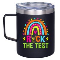 Rock The Test Rainbow Testing Day Motivational Teacher 12oz Stainless Steel Coffee Mug