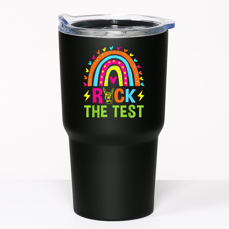 Rock The Test Rainbow Testing Day Motivational Teacher Tumbler