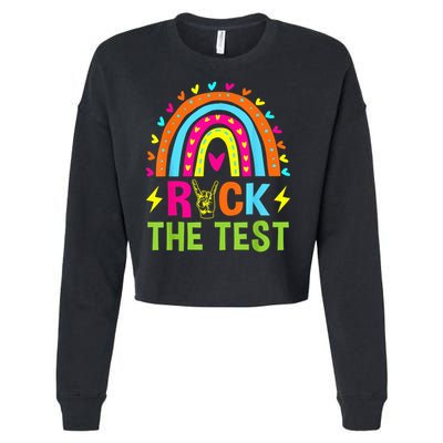 Rock The Test Rainbow Testing Day Motivational Teacher Cropped Pullover Crew