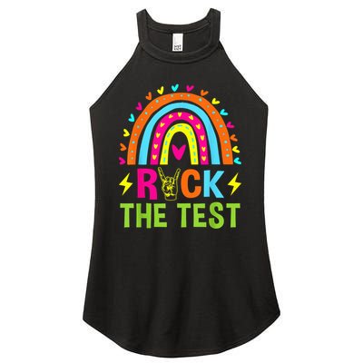 Rock The Test Rainbow Testing Day Motivational Teacher Women's Perfect Tri Rocker Tank