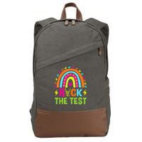 Rock The Test Rainbow Testing Day Motivational Teacher Cotton Canvas Backpack