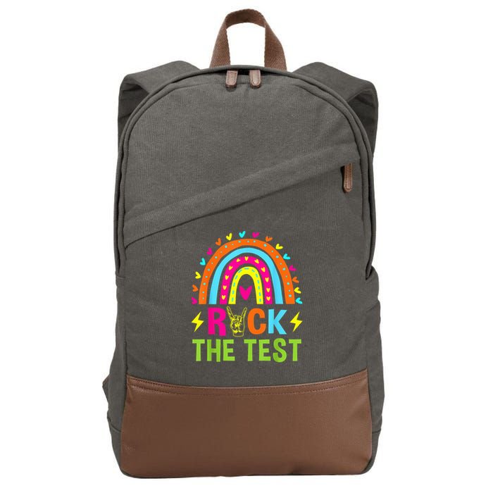 Rock The Test Rainbow Testing Day Motivational Teacher Cotton Canvas Backpack