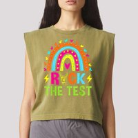 Rock The Test Rainbow Testing Day Motivational Teacher Garment-Dyed Women's Muscle Tee