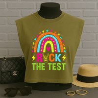 Rock The Test Rainbow Testing Day Motivational Teacher Garment-Dyed Women's Muscle Tee