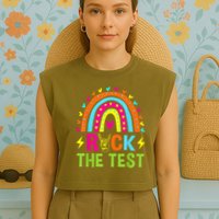 Rock The Test Rainbow Testing Day Motivational Teacher Garment-Dyed Women's Muscle Tee