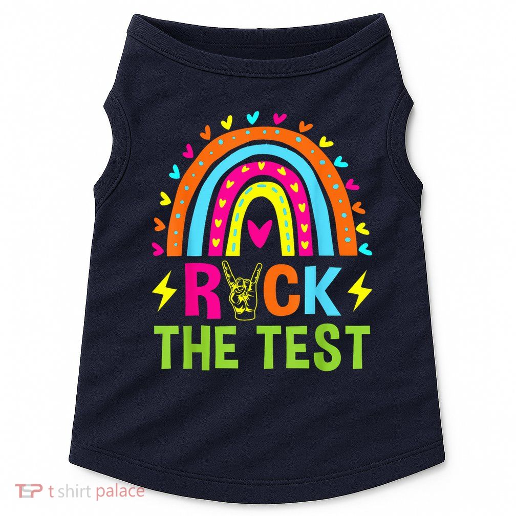 Rock The Test Rainbow Testing Day Motivational Teacher Doggie Tank