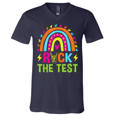 Rock The Test Rainbow Testing Day Motivational Teacher V-Neck T-Shirt