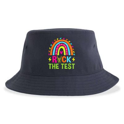 Rock The Test Rainbow Testing Day Motivational Teacher Sustainable Bucket Hat