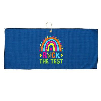 Rock The Test Rainbow Testing Day Motivational Teacher Large Microfiber Waffle Golf Towel