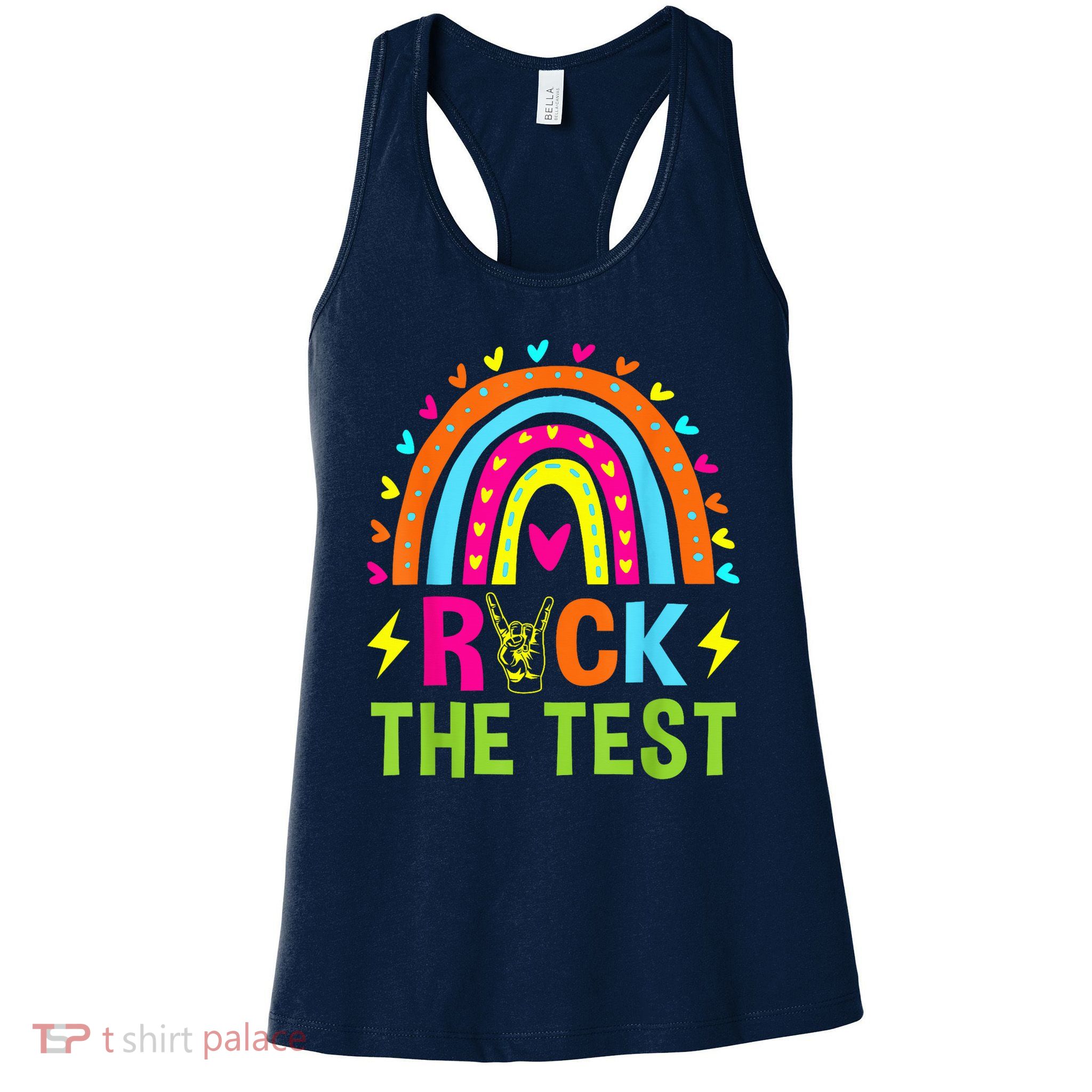 Rock The Test Rainbow Testing Day Motivational Teacher Womens Tank Top