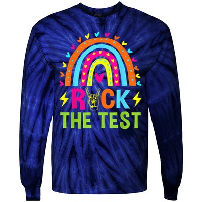 Rock The Test Rainbow Testing Day Motivational Teacher Tie-Dye Long Sleeve Shirt