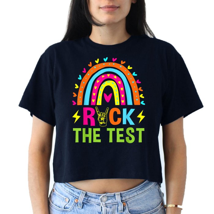 Rock The Test Rainbow Testing Day Motivational Teacher Crop Top