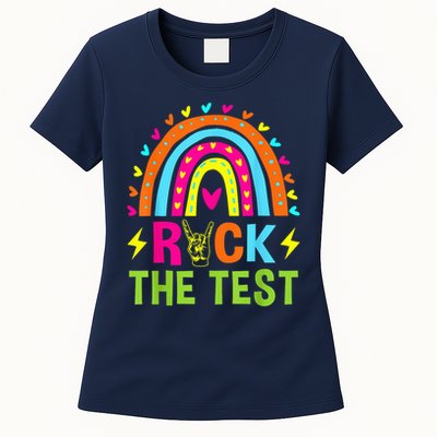 Rock The Test Rainbow Testing Day Motivational Teacher Womens T-Shirt