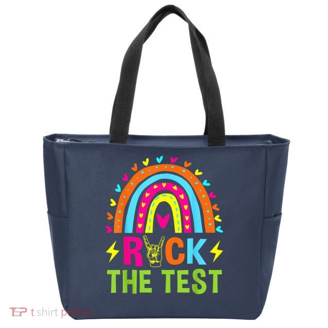 Rock The Test Rainbow Testing Day Motivational Teacher Zip Tote Bag
