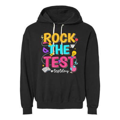 Rock The Test Testing Day Retro Motivational Teacher Student Garment-Dyed Fleece Hoodie