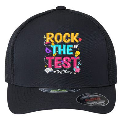 Rock The Test Testing Day Retro Motivational Teacher Student Flexfit Unipanel Trucker Cap