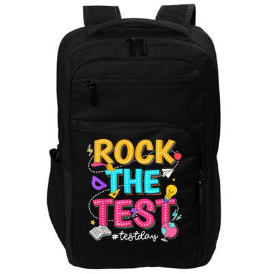 Rock The Test Testing Day Retro Motivational Teacher Student Impact Tech Backpack