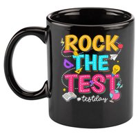 Rock The Test Testing Day Retro Motivational Teacher Student 11oz C Handle Ceramic Mug