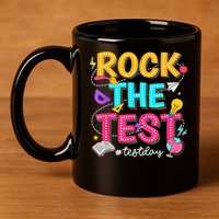 Rock The Test Testing Day Retro Motivational Teacher Student 11oz C Handle Ceramic Mug