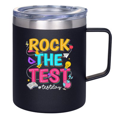 Rock The Test Testing Day Retro Motivational Teacher Student 12oz Stainless Steel Coffee Mug